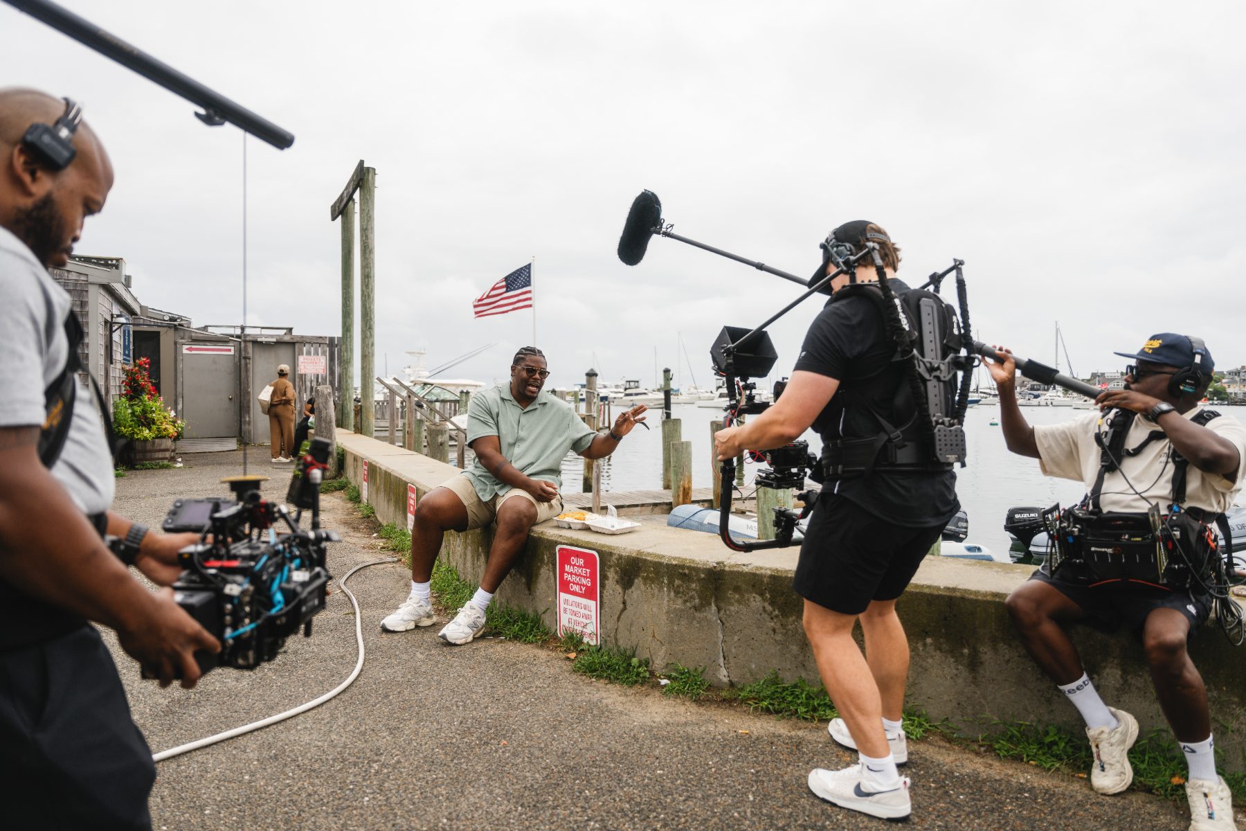 Crew filming on location